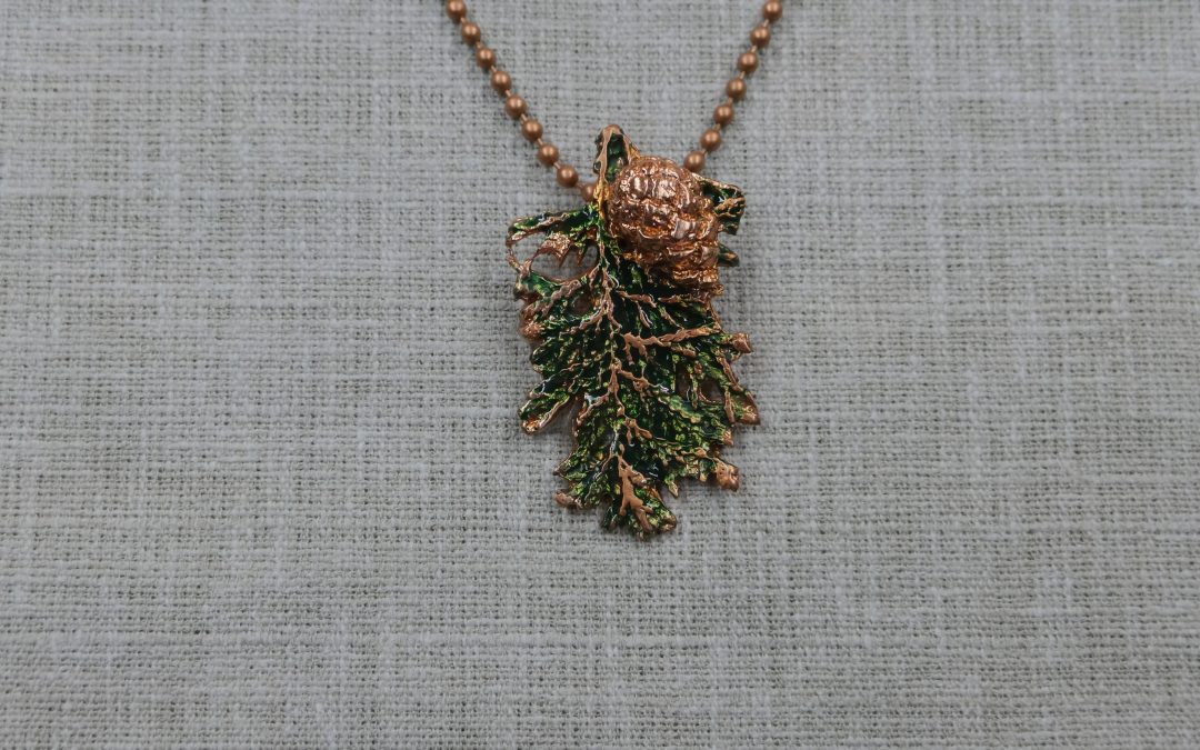 Copper Pine Leaf with Pine Cone Pendant