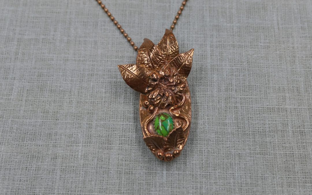 Copper Leaf and Hibiscus Pendant