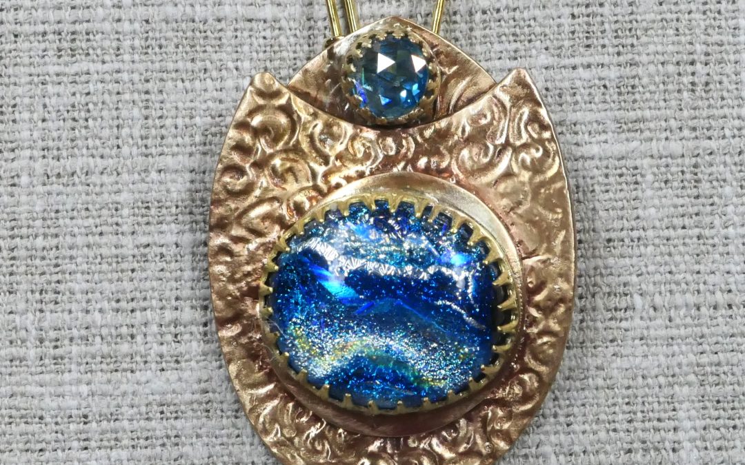 Bronze Pendant  with Dichroic Glass