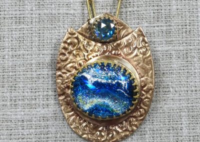 Bronze Pendant  with Dichroic Glass