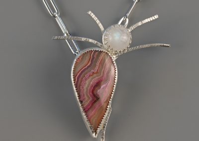 Silver Crazy Lace  Pendant with Rainbow Moon Stone